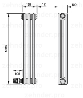 Схема (чертеж) Радиатор Zehnder Charleston 3180/3 №V004 Technoline TL
